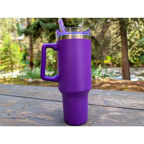 NEW 40 oz Insulated Tumbler Mug with Handle & Straw | Purple - Picture 7 of 10